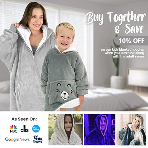 trekki Oversized Hoodie Blanket Sweatshirt, Wearable Blanket Hoodie Men Women with Zip, Comfy Fleece Hooded Blanket Adult