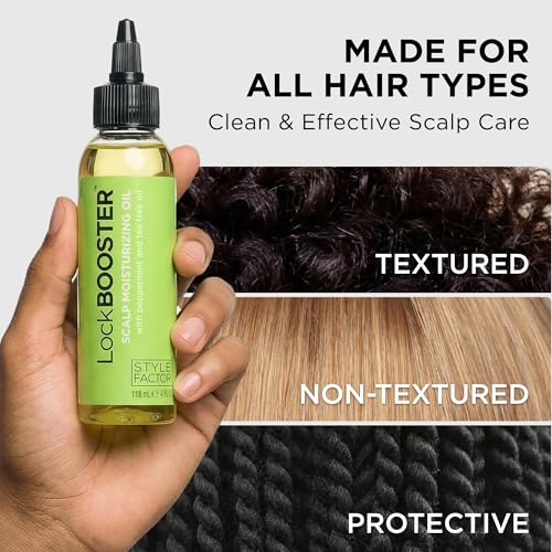 Style Factor LockBOOSTER Scalp Moisturizing Oil – Lightweight Hydration with Peppermint & Tea Tree Oil for revitalizing Braids, Locs & Twists – Soothes, Nourishes and Supports Scalp Care – 4 oz