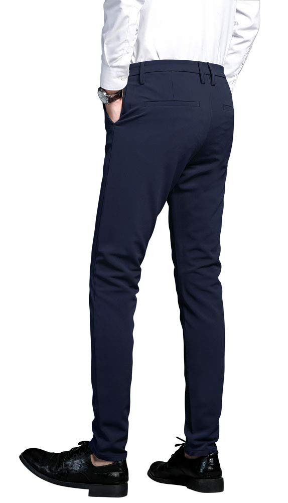 Plaid&Plain Men's Stretch Dress Pants Slim Fit Skinny Suit Pants 7101 Blue 30W28L