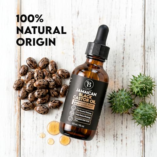 Jamaican Black Castor Oil, Pure & Cold-Pressed Hair Growth Oil for Scalp, Brows, Lashes, Beard Nourishment & Follicle Health, Skin Moisture & Conditioning (60ml / 2fl oz)