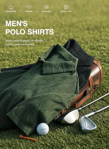 JMIERR Polo Shirts for Men Classic Fit Short Sleeve Loose Casual Soft Button Old Money Textured Cable Knit Shirt Quiet Luxury Clothes, XL, Green