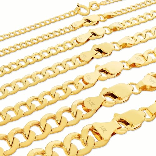 Nuragold 14K Real Yellow Gold Cuban Curb Link Chain Necklace (2mm - 7.5mm) - 24",3.5mm