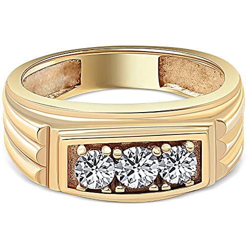 P3 POMPEII3 Pompeii Mens Gold 3/4ct Three Stone Diamond Anniversary Ring 14K Yellow Gold - Size 11.5