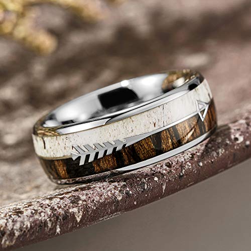 THREE KEYS JEWELRY Men Tungsten Wedding Band Wood&Arrow Inlay 8mm Size 11