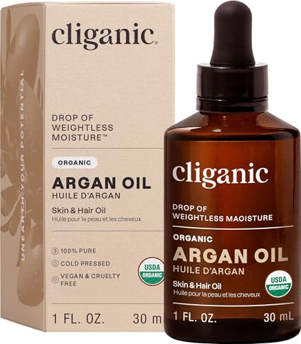 Cliganic Organic Argan Oil, 100% Pure (1oz) - for Hair, Face & Skin | Cold Pressed Carrier Oil