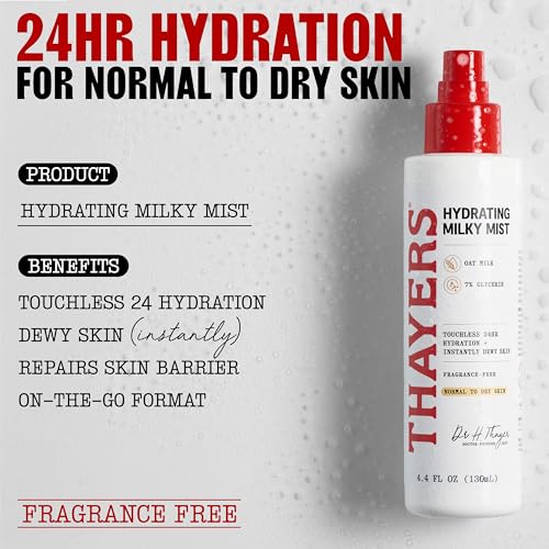 THAYERS Milky Mist with Oat Milk & 7% Glycerin, Facial Spray for Skin Barrier Repair & 24 Hour Hydration, Toner Spray Made for All Skin Types, Fragrance-Free, 4.4 fl oz