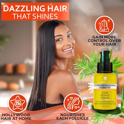 Keratin Hair Serum - Heat Protection Treatment and Anti Frizz Control - Protectant Oil and Straightener for Frizzy and Damaged Split Ends - Smoothing Products for Shine, Advanced Care for Women