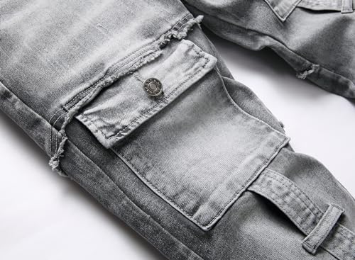 XIMXIMMTIAN Men Slim Fit Jeans Fashion Biker Jeans for Men Stretch Designer Distressed Straight Denim Pants (32, 2131 Gray)