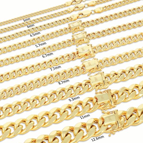 Nuragold 14K Real Yellow Gold Miami Cuban Lightweight Link Chain Bracelet 7"-9" (3mm-12.6mm) Italian Jewelry for Men & Women - 7.7mm,8"