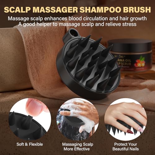 Scalp Scrub for Hair Growth, Scalp Exfoliator with Batana Oil & Rosemary, Deep Scalp Cleanser with Scalp Massager, 2-in-1 Clarifying Shampoo Hair Treatment, Buildup Removal, Itchy Relief, 10.93 oz