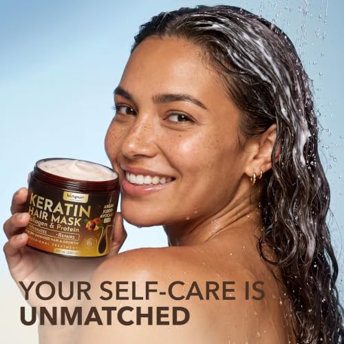 KINPUR ORGANIC COSMETICS Keratin Hair Mask for Dry & Damaged Hair – Deep Conditioning Hair Treatment with Coconut, Jojoba & Avocado Oils, Collagen & Protein – Hydrating Hair Mask, Color-Safe