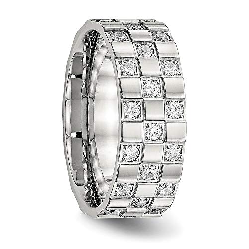 Sonia Jewels Real Stainless Steel Men's Checkered Board CZ Cubic Zirconia Wedding Band Ring Size 10