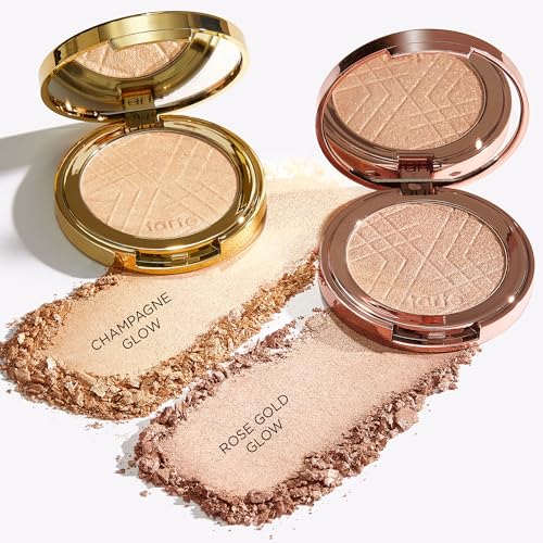 tarte Amazonian clay shimmering light – Pressed Highlighter with Buildable Radiant Glow for a Natural Lightweight Luminous Finish, Vegan & Cruelty-Free, full size, champagne glow