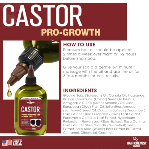 Hair Chemist Pro-Growth Natural Castor Hair Oil, Large 12 oz. - Strengthening & Growth Stimulator for Hair Growth