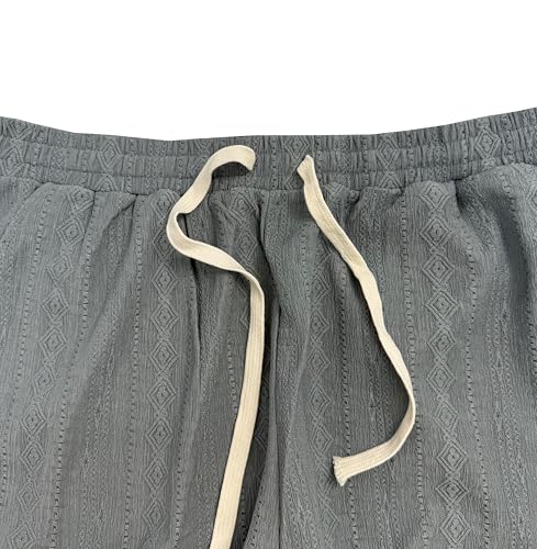 LOVESHOOT Shorts for Men Casual Summer Drawstring Elastic Waist Beach Short Loose Fit Jacquard Texture with Side Pockets White L