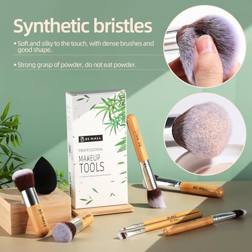 BS-MALL Makeup Brush Set 11 Pcs Makeup Sponge, Professional Bamboo Makeup Brushes for Foundation, Powder, Blush, Concealer, Eyeshadow & Blending, Ideal for Travel, Beginners & Makeup Artists