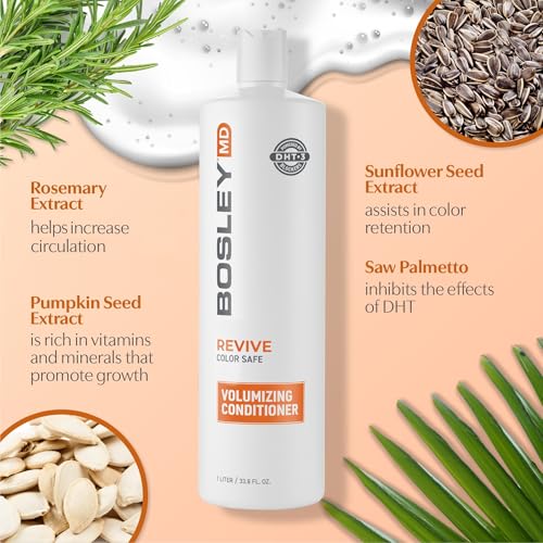 BosRevive Volumizing Conditioner for Thinning, Color/Chemically-Treated Hair – DHT Blocker, Sulfate-Free, Vegan, Biotin, Saw Palmetto & Rosemary – Thicker, Fuller Hair – 33.8 Fl Oz.