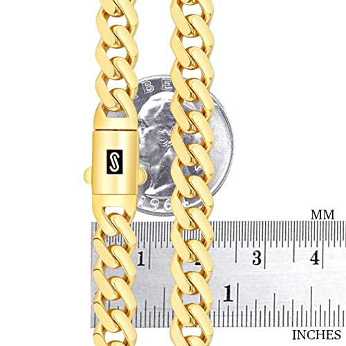 Nuragold 10k Real Yellow Gold Royal Monaco 7.5mm Miami Cuban Chain Necklace - 24"