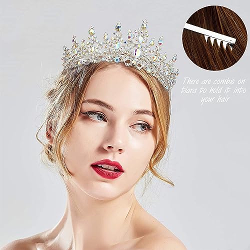 TOBATOBA AB Silver Tiaras and Crowns for Women Crystal Wedding Tiara for Bride Rhinestone Princess Tiara Queen Crown Halloween Costume Women Headpieces for Birthday Valentine Halloween Prom Pageant