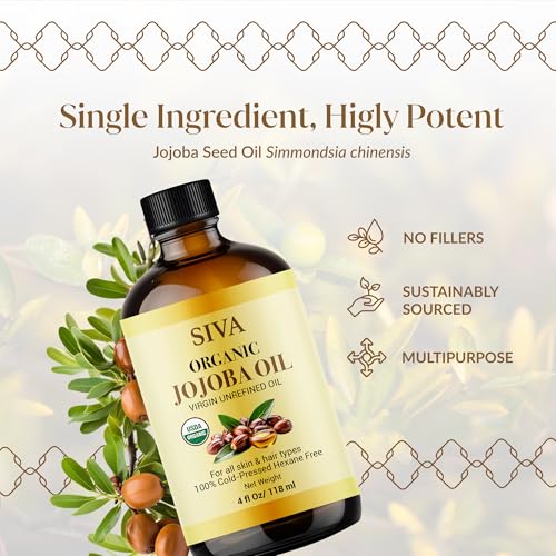 SIVA ORGANICS Jojoba Carrier Oil with Dropper, 4 Fl Oz (118 ml)