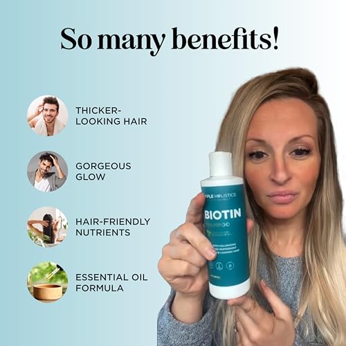 Volumizing Biotin Shampoo for Thinning Hair - Invigorating Peppermint Shampoo for Fine Hair with Argan Coconut and Olive Oils - Vegan & Color Safe - Paraben Silicone & Sulfate Free (8 Fl Oz)