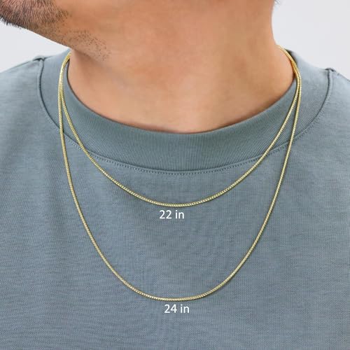 Nuragold 14K Real Yellow Gold Franco 1.1mm Solid Diamond Cut Chain Necklace - 20"