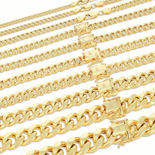 Nuragold 14K Real Yellow Gold Miami Cuban Lightweight Link Chain Necklace 16"-30" (3mm-12.6mm) Italian Jewelry for Men & Women - 7.7mm,20"