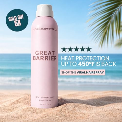 Beachwaver The Co. Great Barrier Heat Protectant Hair Spray - Full Size (8.4 Oz) | Multi-Purpose Treatment for Heat Protection, Flexible Hold & No Frizz | Polynesian Pink Sugar Fragrance