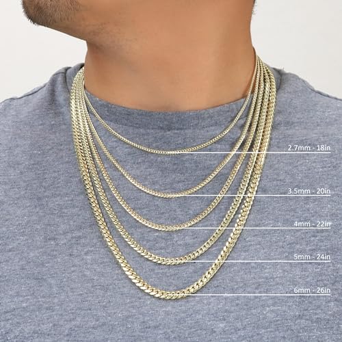 Nuragold 14K Real Yellow Gold Solid Miami Cuban Link Chain Italian Necklace - 26",3.5mm