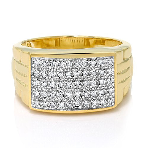 Gem Stone King White Diamond Ring For Men | 10K Yellow Gold