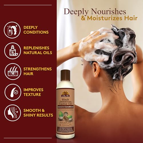 OKAY Black Jamaican Castor Oil Leave In Conditioner - Hair Moisturizer For Women And Men, Natural Hair Product For Hair Growth, Curly Hair Grease For Smooth, Moisturized Hair - 8 Oz (Pack Of 1)