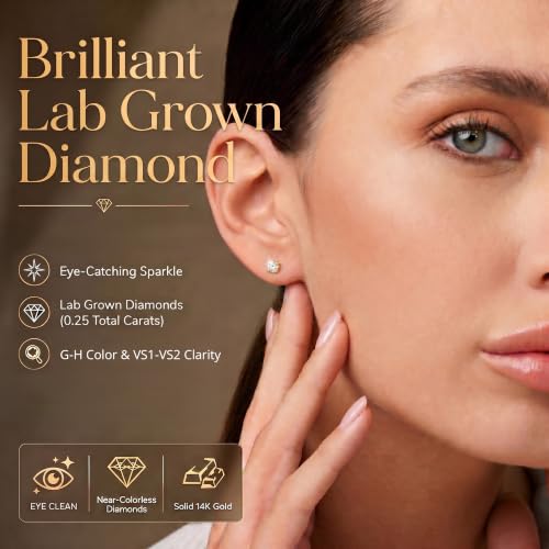 14K Yellow Gold 1/4 Carat Lab Grown Diamond Stud Earrings for Women