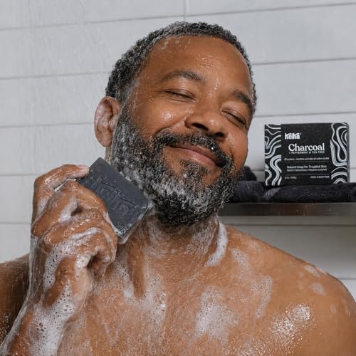 Keika Charcoal Black Soap Bar for Eczema, Psoriasis, Face, Body, Men Women Teens with Oily Skin, 5 oz.