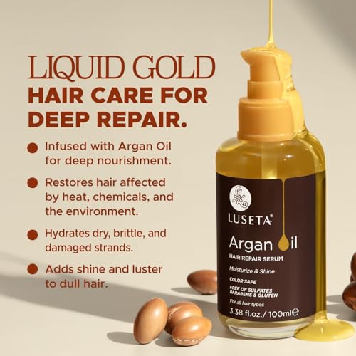 LUSETA Pure Argan Oil Hair Serum for Frizz Control 3.38 Floz