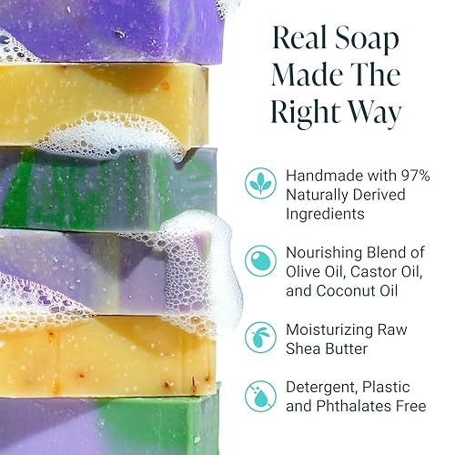 The Bubble Factory Handmade Natural Bath & Body Soap Bar, Vegan, All-Natural, Palm Oil Free, Made in USA with Shea Butter + Essential Oils, Lavender Collection, 3 Bars