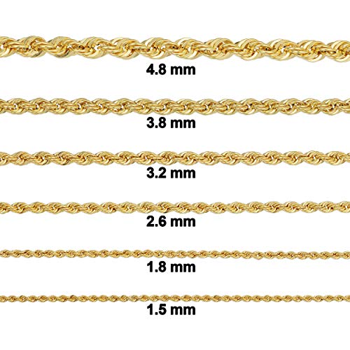 Kooljewelry 10k Yellow Gold Rope Chain Necklace (1.5 mm, 18 inch)