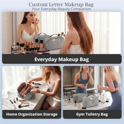 Personalized Gift Travel Makeup Bag: Initial Makeup Organizer Bag for Women