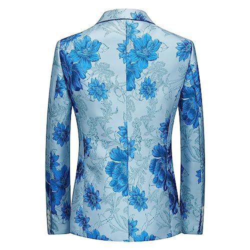 UNINUKOO Mens Blazer Floral Suit Jacket Notched Lapel Tuxedo Luxury Paisley Prom Casual Blazer for Men US Size 38 Light Blue