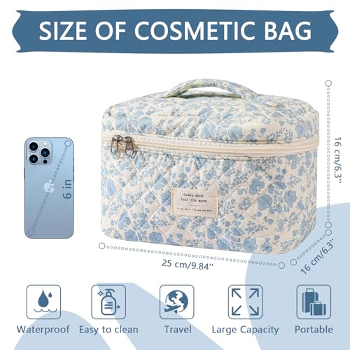 Gosect Large Makeup Bag, Cute Cosmetic Bag for Women Girls, Floral Coquette Aesthetic Toiletry Bag, Travel Make Up Organizer Bag (BDLH)