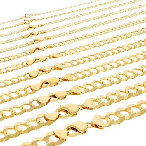 Nuragold 14K Real Yellow Gold Cuban Curb Solid Italian Link Chain Necklace - 16",1.5mm