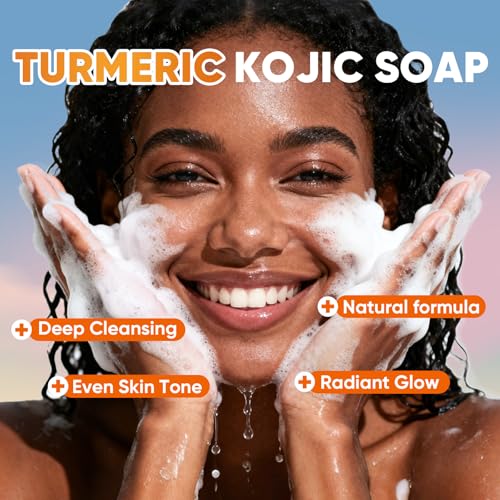 OAKDOLCHE 5 Pcs 80g Turmeric Kojic Acid Soap Bars with 2 Foaming Mesh Nets