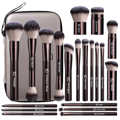 Professional Makeup Brush Set BS-MALL with Travel Case, 20PCS Synthetic Makeup Brushes for Foundation, Conce aler, Blush, Powder & Eyeshadow, Labeled Face Eye Brushes for Beginners, Makeup Artists