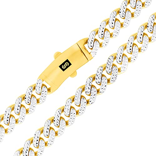 Nuragold 10k Real Yellow Gold Monaco 9mm Miami Cuban Pave Mens Necklace - 22"