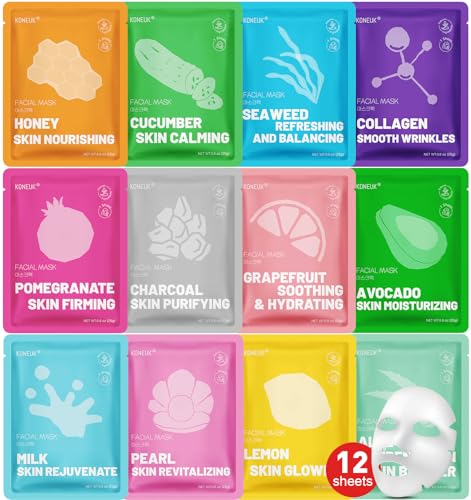 12 Pack Collagen Hydrating Face Masks Skincare, Face Mask for Dry Skin