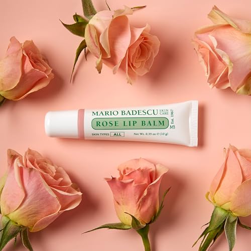 Mario Badescu Moisturizing Rose Lip Balm for Dry Cracked Lips, Infused with Coconut Oil and Shea Butter, Ultra-Nourishing Lip Care Moisturizer for Soft, Smooth and Supple Lips, 0.35 Oz