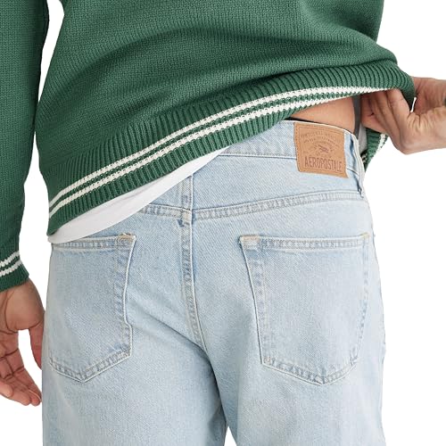 Aeropostale Men's Loose Straight Jean, Light Wash