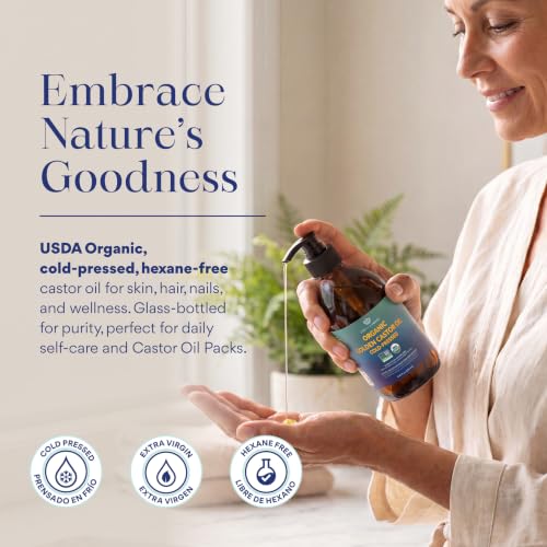 QUEEN OF THE THRONES Organic Golden Castor Oil | 100% Pure for Hair, Skin, Nails, Brows & Lashes | Hexane-Free | USDA Certified [8.4oz (250ml)]