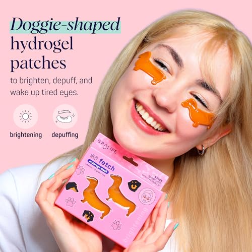 SpaLife So Fetch Hydrogel Under Eye Patches for Dark Circles | Dachshund Under Eye Patches for Puffy Eyes | Weiner Dog Undereye Bags and Puffiness Removal | Bachelorette Party Favors | 8 Pairs