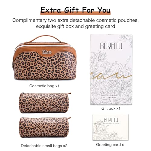 BOYATU Travel Makeup Bag Organizer: 3 Pcs Set Leopard Make up Bag for Women