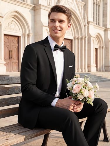 MAGE MALE Men's 2 Piece One Button Suits Set Slim Fit Tuxedo Blazer Jacket and Pants for Party & Wedding Black